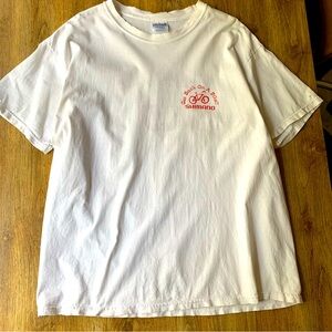 Vintage Shimano White Shreaded T-Shirt XL Cycling Bike